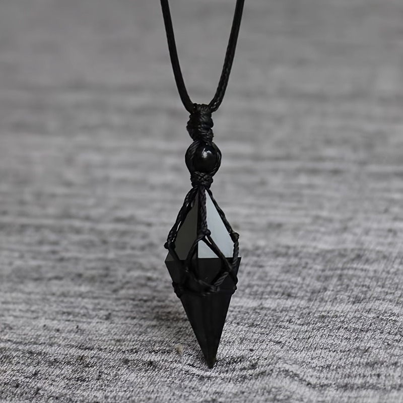 Fashion Ethnic Wear For Men - Zwarte Obsidiaan Pijlpunt Kristal Hanger Ketting