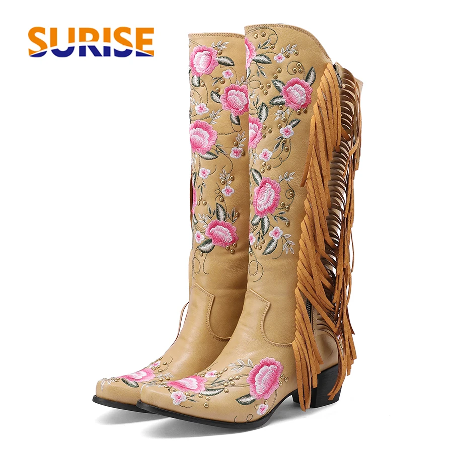Ethnic Fashion Women - Mode Borduren Bloem Westerse Knie Hoge